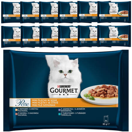 Purina Gourmet Perle Mix 4 Smaki 13x340g (52 saszetki) Mokra Karma Dla Kota Mini Fileciki w Sosie