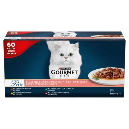 Purina Gourmet Perle Mokra Karma Dla Kotów 60x85g Wołowina Kurczak Królik Łosoś