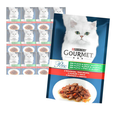 Purina Gourmet Perle z Wołowiną i Marchewką 12x85g Mini Fileciki w Sosie z Warzywami Mokra Karma Dla Kota