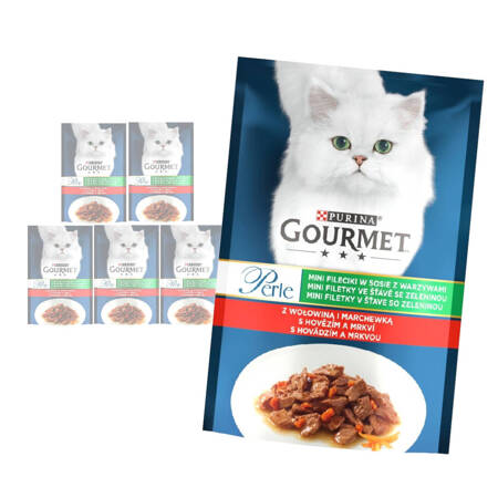 Purina Gourmet Perle z Wołowiną i Marchewką 6x85g Mini Fileciki w Sosie z Warzywami Mokra Karma Dla Kota