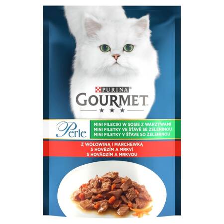 Purina Gourmet Perle z Wołowiną i Marchewką 85g Mini Fileciki w Sosie z Warzywami Mokra Karma Dla Kota