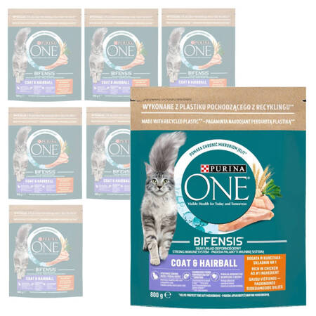 Purina One Cat Coat&Hairball Sucha Karma Z Kurczakiem Dla Kota 8x800g Przeciw Kulom Włosowym