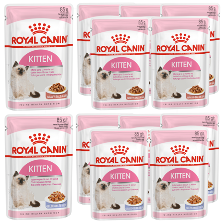 ROYAL CANIN Kitten Instinctive w sosie 6x85g + w galaretce 6x85g karma mokra dla kociąt do 12 miesiąca życia