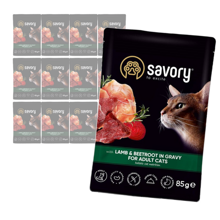 Savory Cat Adult 12x85g Mokra Karma Dla Kota Z Jagnięciną I Burakami W Sosie