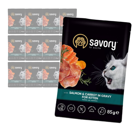 Savory Cat Kitten 12x85g Mokra Karma Dla Kociąt Z Łososiem I Marchewką W Sosie