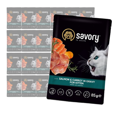 Savory Cat Kitten 12x85g Mokra Karma Dla Kociąt Z Łososiem I Marchewką W Sosie