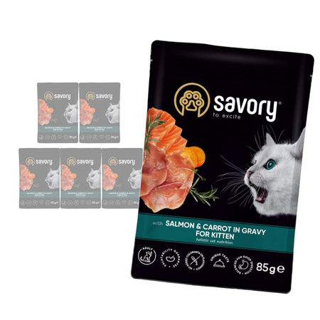 Savory Cat Kitten 6x85g Mokra Karma Dla Kociąt Z Łososiem I Marchewką W Sosie