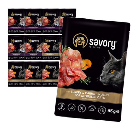 Savory Cat Sterilised 12x85g Mokra Karma Dla Kotów Sterylizowanych Z Jagnięciną W Sosie I Indykiem W Galaretce