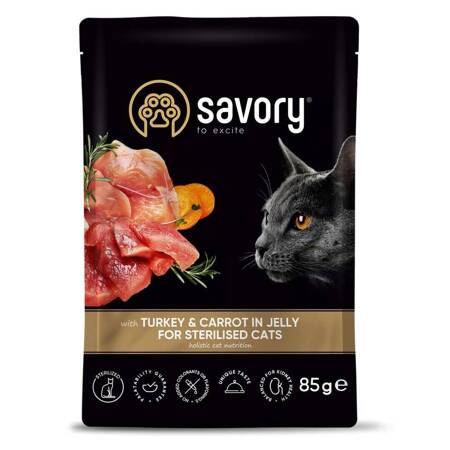 Savory Cat Sterilised 85g Mokra Karma Dla Kotów Sterylizowanych Z Indykiem i Marchewką W Galaretce