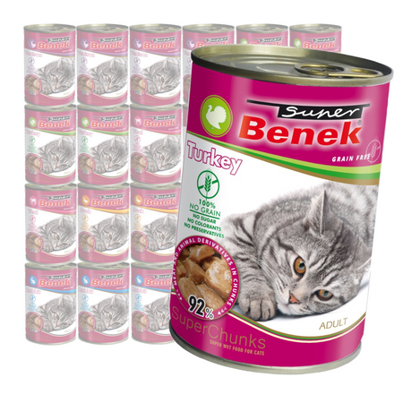 Super Benek Chunks Bezzbożowa Mokra Karma Dla Kota Mix Smaków W Sosie 24x415g Indyk Cielęcina Królik Kaczka Dziczyzna