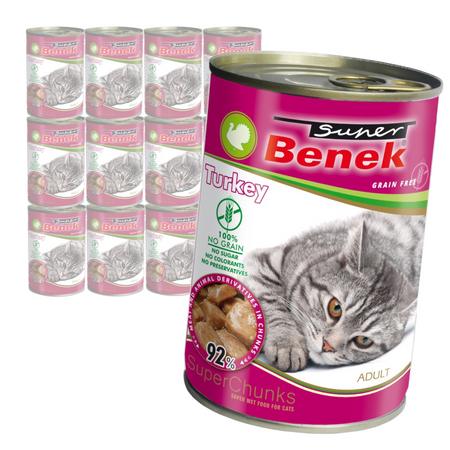 Super Benek Chunks Bezzbożowa Mokra Karma Dla Kota Z Indykiem W Sosie 12x415g