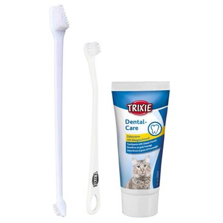 Trixie Dental Care Zestaw Do Pielęgnacji Zębów Pasta Dla Kota O Smaku Sera 50g