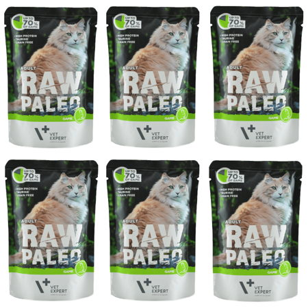 Vet Expert Raw Paleo Adult 6x100g Game Mokra Karma Dla Kotów 70% Dziczyzny Bez Zbóż