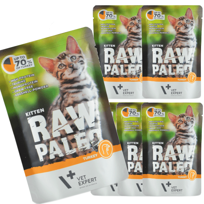 Vet Expert Raw Paleo Kitten Turkey 6x100g Saszetka Karma Mokra Z Indykiem Dla Kociąt