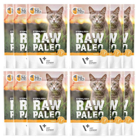 Vet Expert Raw Paleo Sterilised Turkey 12x100g Mokra Karma Dla Kotów 68% Mięsa Z Indyka