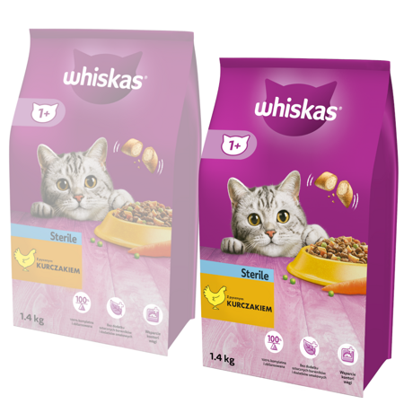 WHISKAS 1+ Sterile z Kurczakiem 2x1,4 kg Karma sucha dla kota po sterylizacji