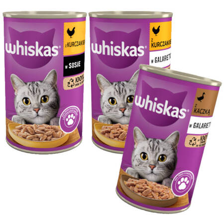 WHISKAS Adult 3 Smaki Drobiowe 24x400g Kurczak Kaczka Karma Mokra Dla Dorosłych Kotów