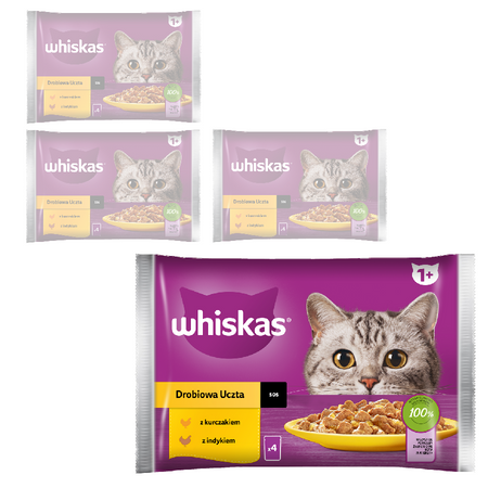 WHISKAS Adult Drobiowa Uczta 16x85g Mokra Karma Dla Kota w Sosie Kawałki z Kurczakiem i Indykiem