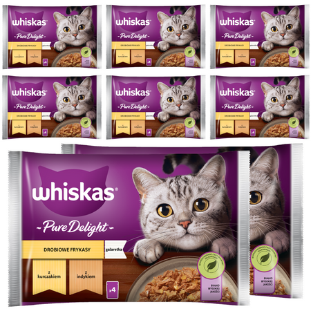 WHISKAS Adult Saszetka 32 x 85g Drobiowe Frykasy Mokra Karma Dla Dorosłego Kota w Galaretce Kawałki z Kurczakiem i z Indykiem