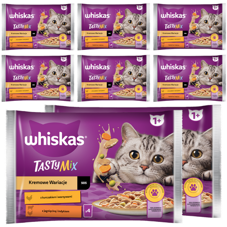 WHISKAS Adult Saszetka 32 x 85g Kremowe Wariacje Mokra Karma Dla Dorosłego Kota w Sosie Kurczak z Warzywami, Jagnięcina z Indykiem