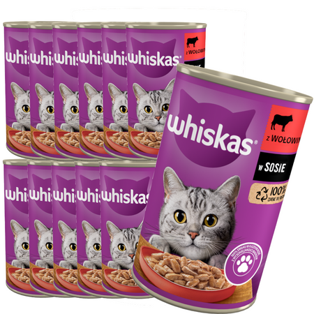 WHISKAS Adult puszka 400g - mokra karma dla dorosłych kotów z wołowiną w sosie