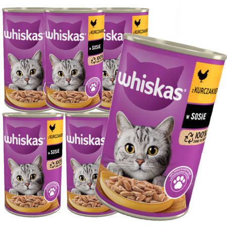 WHISKAS Adult puszka 6x 400g KURCZAK mokra karma w sosie dla dorosłych kotów