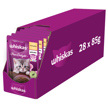 WHISKAS Junior Saszetka 28x85g Mokra Karma Dla Kociąt Kawałki z Kurczakiem w Galaretce