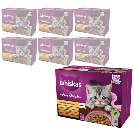 WHISKAS Junior Saszetki 84x85g Drobiowe Frykasy Mokra Karma Dla Kociąt w Galaretce Kawałki z Kurczakiem Indykiem Drobiem Kaczką