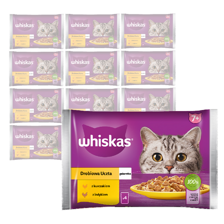 WHISKAS Senior Drobiowa Uczta 52x85g Mokra Karma Dla Starszego Kota w Galaretce Kawałki z Kurczakiem i Indykiem