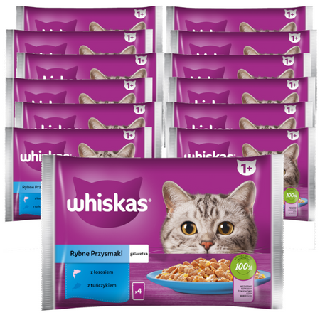 Whiskas Adult 13x340g Rybne Przysmaki Mokra Karma Dla Dorosłego Kota W Galaretce Kawałki Z Łososiem I Z Tuńczykiem