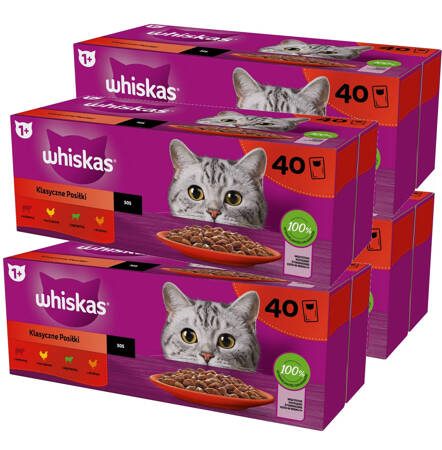 Whiskas Adult 160x85g Klasyczne Posiłki - Mokra Karma Dla Dorosłych Kotów 4 Smaki W Sosie