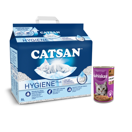 Whiskas Adult 24x400g Kaczka W Galaretce Mokra Karma Dla Kota + Catsan Hygiene Plus 5L Żwirek Bentonitowy Niezbrylający