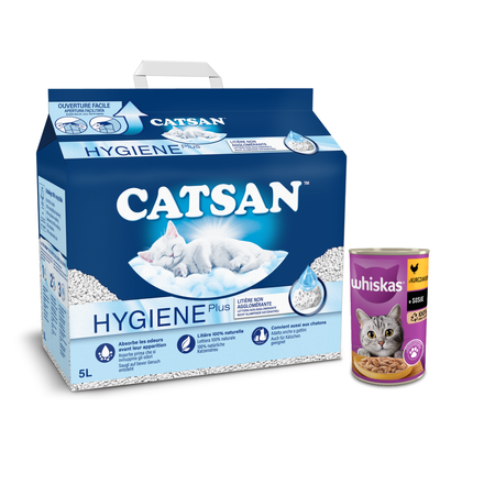 Whiskas Adult 24x400g Kurczak W Sosie Mokra Karma Dla Kota + Catsan Hygiene Plus 5L Żwirek Bentonitowy Niezbrylający