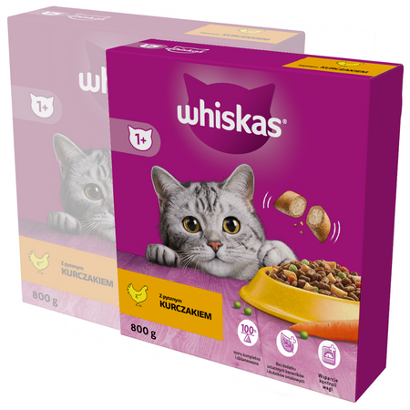 Whiskas Adult 2x800g Sucha Karma Pełnoporcjowa Dla Dorosłych Kotów Z Kurczakiem