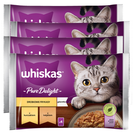 Whiskas Adult 4x340g Drobiowe Frykasy Mokra Karma Dla Dorosłego Kota W Galaretce Kawałki Z Kurczakiem I Z Indykiem