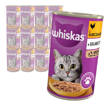 Whiskas Adult Puszka 12x400g Mokra Karma Pełnoporcjowa Dla Dorosłych Kotów Kurczak W Galaretce