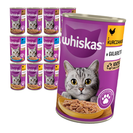 Whiskas Adult Puszka 12x400g Mokra Karma Pełnoporcjowa Dla Dorosłych Kotów Mix Smaków w Galaretce