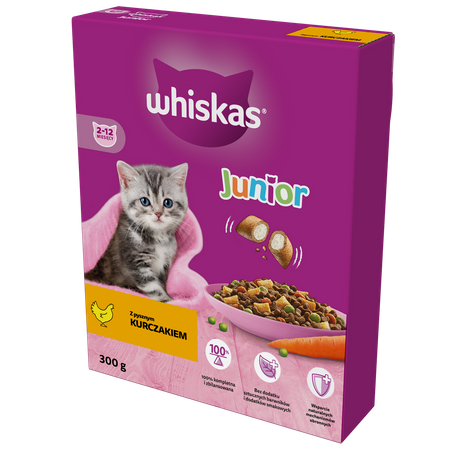 Whiskas Junior 300g Sucha Karma Pełnoporcjowa Dla Kociąt Z Kurczakiem