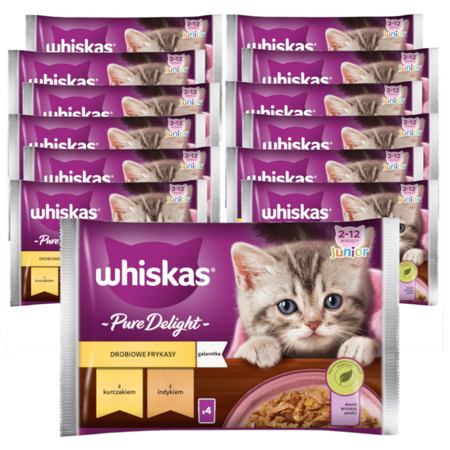 Whiskas Junior Saszetki 13x340g Drobiowe Frykasy Mokra Karma Dla Kociąt W Galaretce Kawałki Z Kurczakiem I Z Indykiem