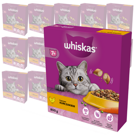 Whiskas Senior 15x800g Sucha Karma Pełnoporcjowa Dla Starszych Kotów Z Kurczakiem