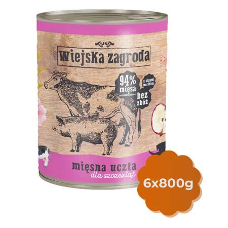 Wiejska Zagroda Mięsna Uczta 6x800g - Karma mokra dla szczeniąt, 94% mięsa