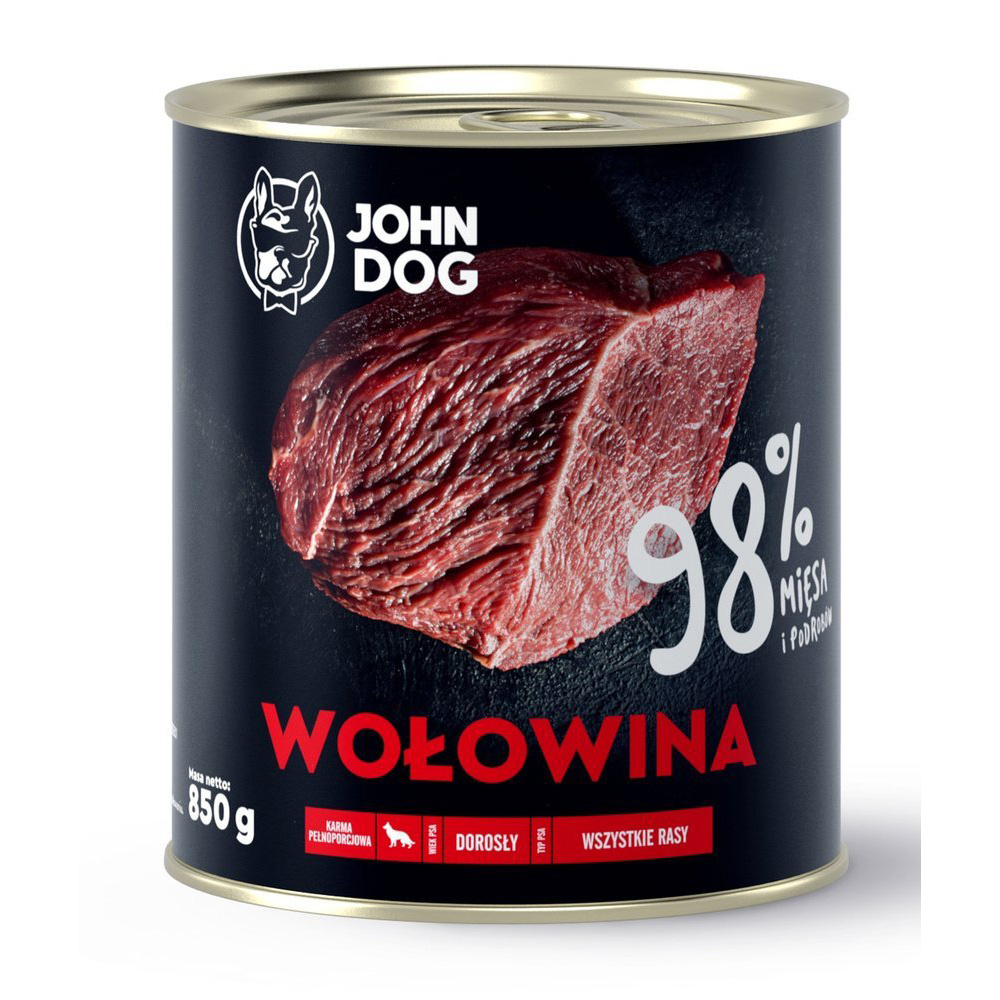 John Dog Premium ADULT WOŁOWINA 850g mokra karma dla psa, 98 mięsa