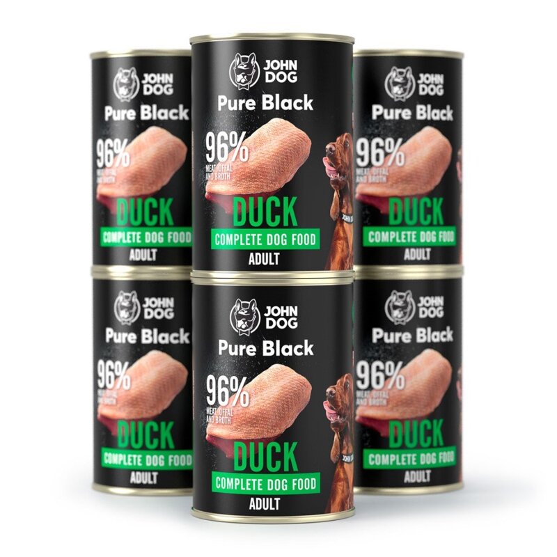 6x400g John Dog Karma Mokra Dla Psa Pure Black Kaczka Puszka