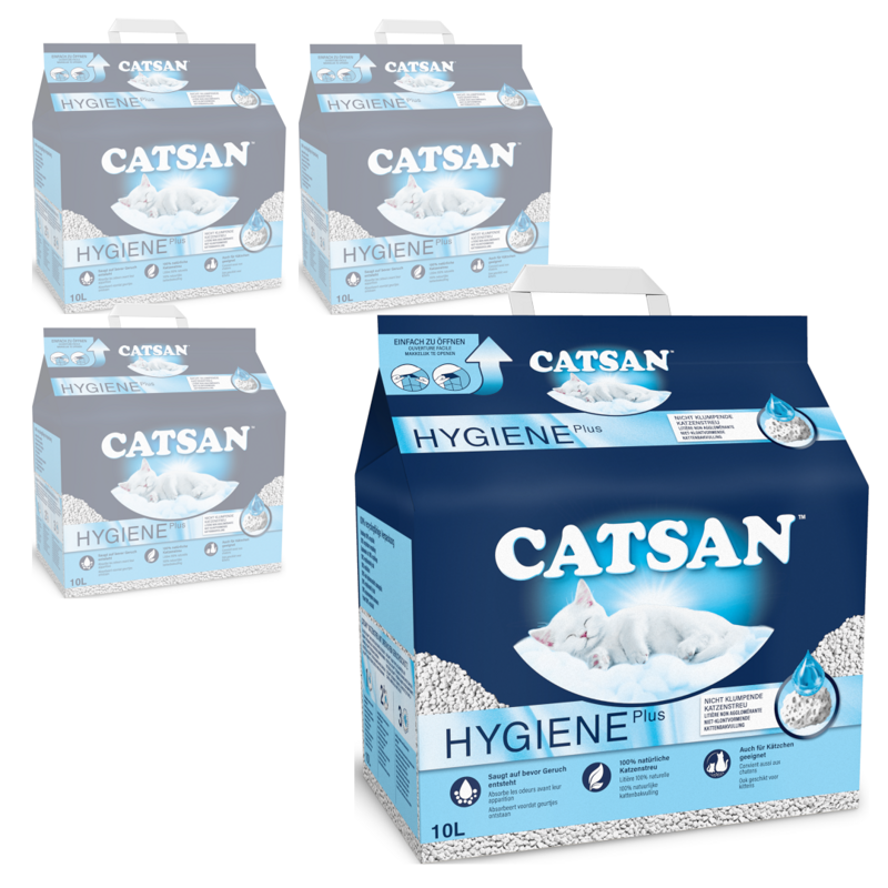 Catsan Hygiene Plus 4x10l Naturalny Żwirek Bentonitowy Niezbrylający Dla Kota