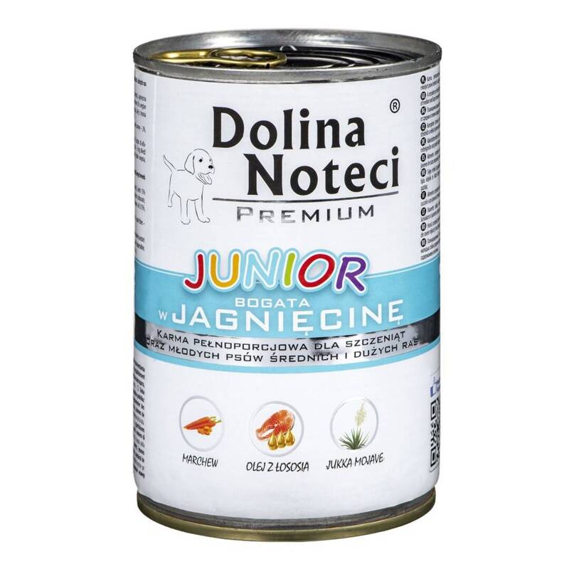 Dolina Noteci PREMIUM JUNIOR bogata w jagnięcinę puszka 400 g Mokra karma dla psa