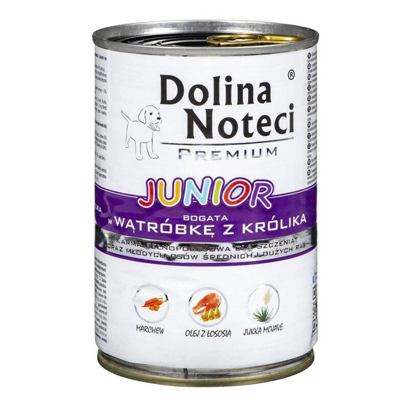 Dolina Noteci PREMIUM JUNIOR bogata w wątróbkę z królika puszka 400 g Mokra karma dla psa