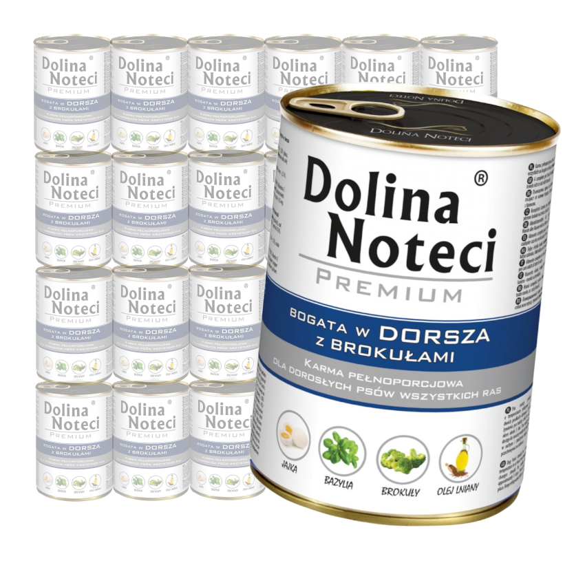 Dolina Noteci Premium Mokra Karma Dla Psa Bogata W Dorsza Z Brokułami 24x400g