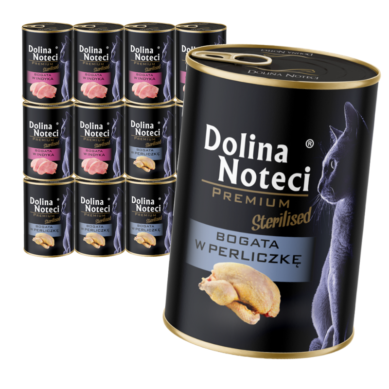 Dolina Noteci Premium Sterilised Mix 12x400g Mokra Karma Dla Kota Po Sterylizacji Bogata w Perliczkę i Indyka