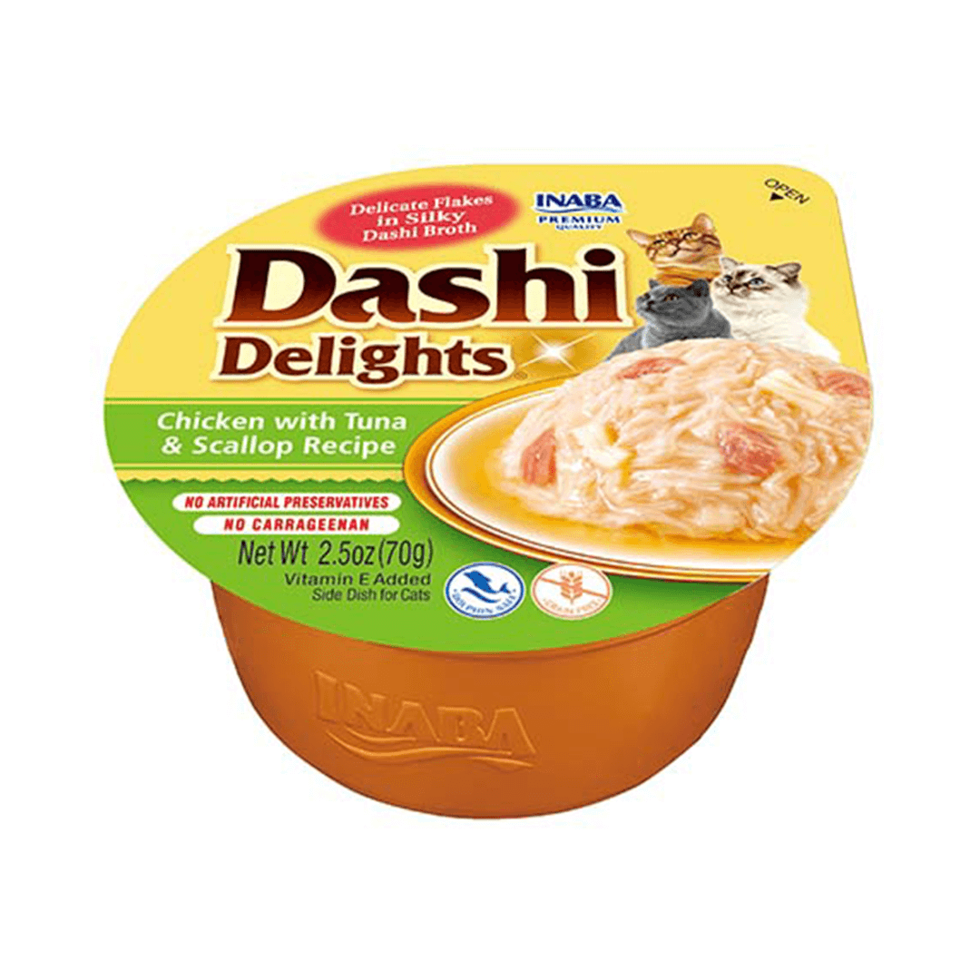 Inaba Cat Dashi Delights 70g Uzupełniająca Karma Dla Kota Bulion z Kurczakiem Tuńczykiem i Przegrzebkami