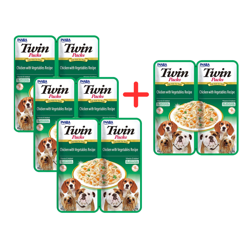 Inaba Twin Packs 4x80g Karma Dla Psa z Kurczakiem i Warzywami w Bulionie z Kurczaka 3+1 Gratis